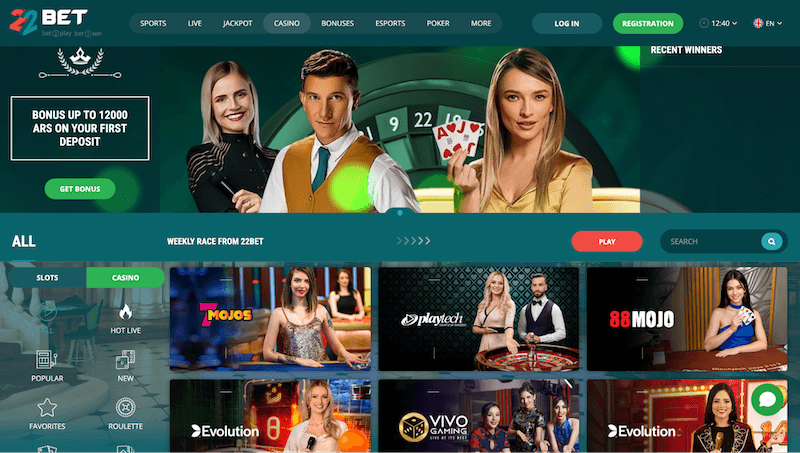 P&aacute;gina web de 22bet