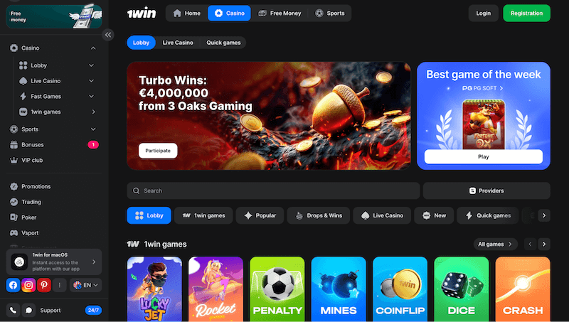 P&aacute;gina web de 1win