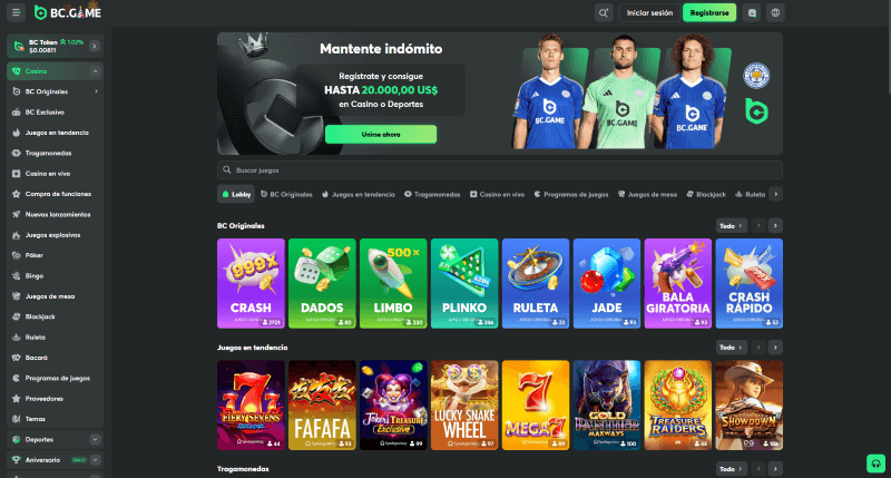P&aacute;gina Web de BC.game