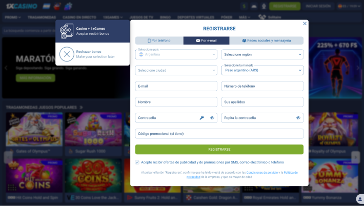 1xCasino p&aacute;gina web