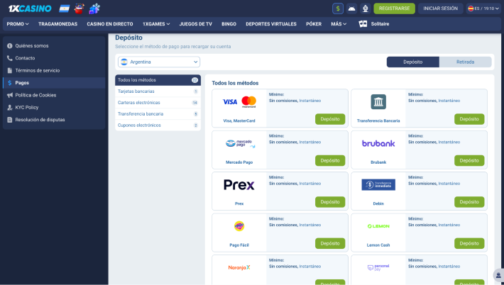 1xCasino p&aacute;gina web