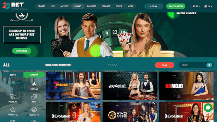 P&aacute;gina Web de 22bet