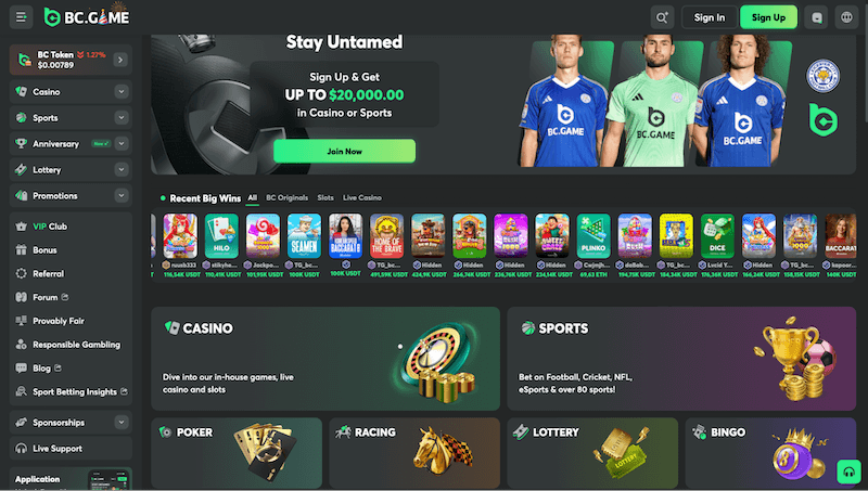 P&aacute;gina web de BC.Game