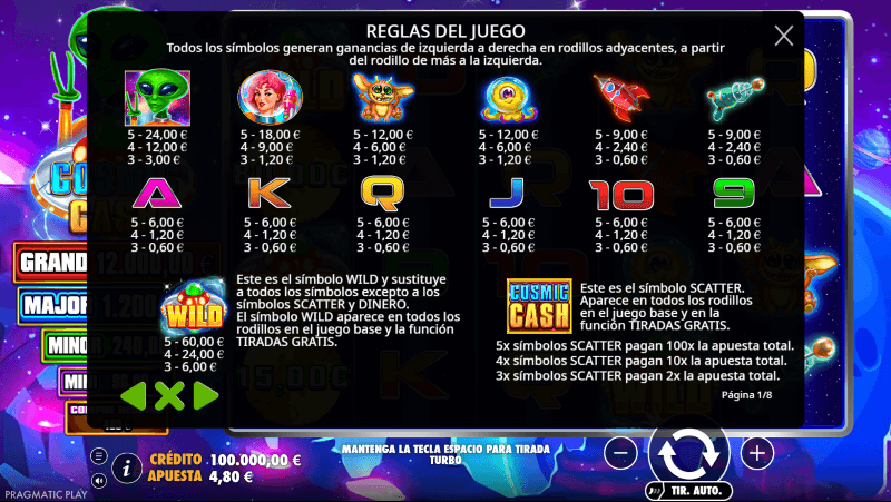 Cosmic Cash página web