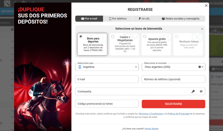 Megapari p&aacute;gina web