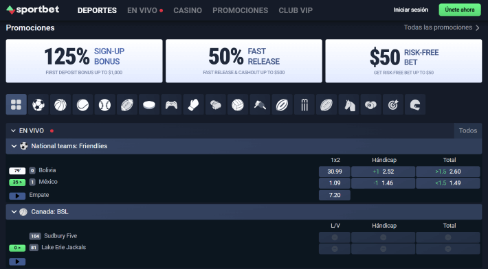 Sportbet p&aacute;gina web