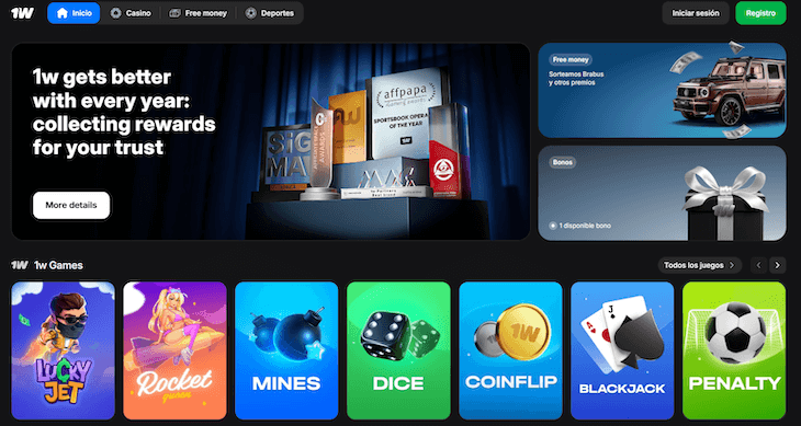 P&aacute;gina web de 1win