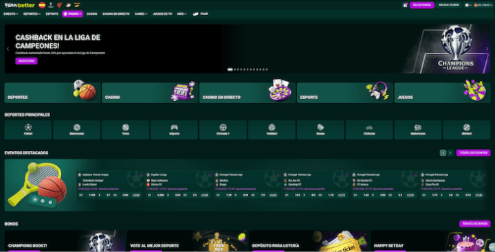 Página web de SpinBetter