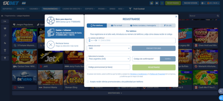 1xBet página web