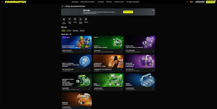 Página web de Parimatch