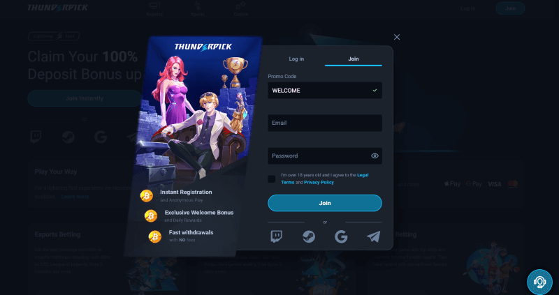 Thunderpick p&aacute;gina web