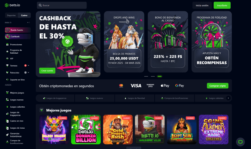 Bets.io p&aacute;gina web
