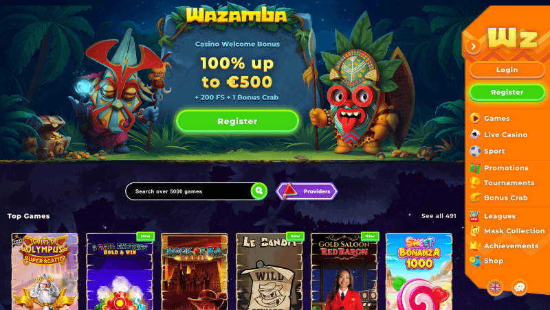 Wazamba página web