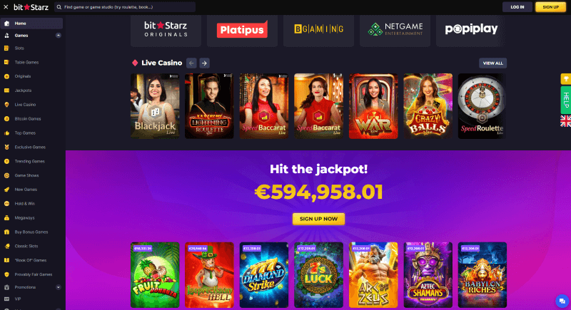 P&aacute;gina Web de BitStarz