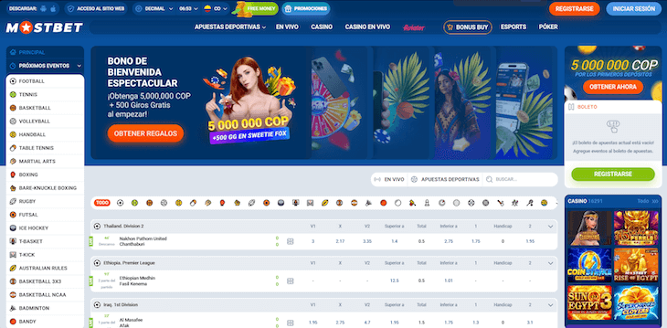 Página web de Mostbet